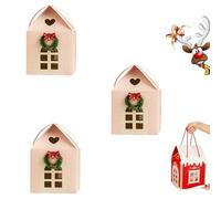 Enchanted Christmas Wonderland Cottage Gift Box House Shaped, Gift Boxes for Presents Large, with Wreath Decoration, for Holiday Cottage Decor and Gifting. (Khaki,3Pcs)