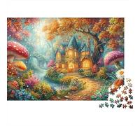 Enchanted Cottage Amid Autumn Mushrooms 1000 Piece Jigsaw Puzzle Enchanted Cottage Recycled Cardboard, Brainteasing Game 52x38cm/1000pcs