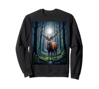 Enchanted Deer Under Moonlight Forest Scene Sweatshirt