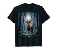 Enchanted Deer Under Moonlight Forest Scene T-Shirt