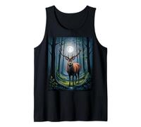 Enchanted Deer Under Moonlight Forest Scene Tank Top