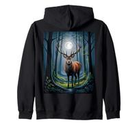 Enchanted Deer Under Moonlight Forest Scene Zip Hoodie