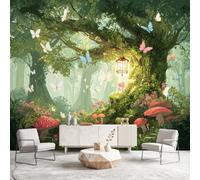 Enchanted Dreamy Forest Insects Wallpaper Room Decor Butterflies Moss Grey-Green Wall Mural Decoration Poste Premium Non-Woven Wall Mural Wallpaper for Living Room Bedroom 450 x 315 cm