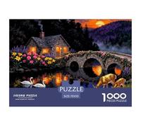 Enchanted Evening Cottage Wooden Jigsaw Puzzle Waterproof 1000 Piece Puzzles for Adults Fun Educational Games