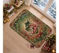 Enchanted Fairy Fantasy Christmas Runner Rug 2x3 | Fanciful Fairy Illustration, Entryway Runner Rug, Marine Coral Accents, Seasonal Fantasy Theme