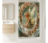Enchanted Fairy Shower Curtain, Spring Green Floral Watercolor Bathroom Decor, Magical Fantasy Bohemian Chic Waterproof Fabric Shower Curtain with Hooks 36x72 Inch