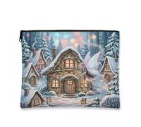 Enchanted Fairy Winter Village Makeup Bag 7x9 Inch | Fanciful Illustration, Makeup Zipper Pouch, Snowy Village Theme, Enchanted Forest Atmosphere, Compact Organization