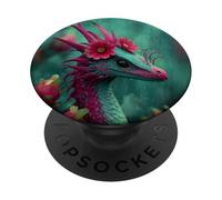 Enchanted Floral Dragon in Rain Creature Fantasy PopSockets Adhesive PopGrip