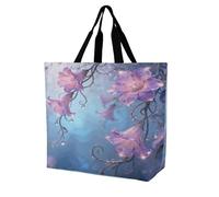 Enchanted Floral Grocery Bag Reusable One Shoulder Shopping Bags Portable Large Capacity Plain Bag Lightweight Purse Women Shoulder Bags for Shopping Grocery Beach