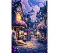 Enchanted Flower Village Wooden Jigsaw Puzzle,1000pc,Night Glowing Window Fairy Tale Puzzle