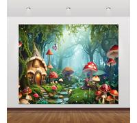 Enchanted Forest Backdrop 10x8ft Fairy Tale Forest Backdrops Spring Garden Mushroom Wonderland Party Decorations Jungle Theme Background Girls Princess Happy Birthday Banner Photoshoot