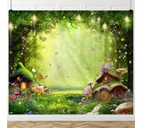 Enchanted Forest Backdrop 10x8ft Spring Garden Fairy Tale Magic Forest Fantasy Wonderland Mushroom Butterfly Woodland Jungle Background Girls Princess Birthday Party Banner Decorations