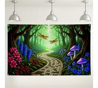 Enchanted Forest Backdrop, Colorful Floral Pathway Art, Nature Themed Photo Background for Parties, Spring/Summer Outdoor Decorations 71x43 Inch
