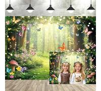 Enchanted Forest Backdrop, Fairy Magic Party Decorations Banner, Fairy Tale Butterfly Mushroom Woodland Party Decorations Photo Props Backdrops 7X5FT