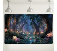 Enchanted Forest Backdrop, Magical Water Lily Flower Photography Background, Fairy Tale Party Decorations for Indoor/Outdoor Events 71x43 Inch