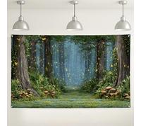 Enchanted Forest Backdrop, Magical Woodland Photography Background, Green Fairy Tale Party Decorations for Indoor/Outdoor Events, Spring/Summer Celebration Supplies 71x43 Inch