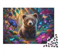 Enchanted Forest Bear Cub Jigsaw Puzzles Puzzles for Adults Kids. 1000 Piece Whimsical Challenge Toy Educational Game Home Decoration for Educational Games Gifts 52x38cm/1000pcs