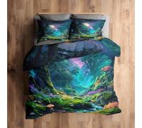 Enchanted Forest Bedding King Size Duvet Cover Sets 3 Piece, Magic Fantasy Forest Reversible Quilt Cover & 2 Pillowcases for Bedroom Decor, Soft Microfiber, with Zip -b379