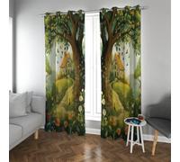 Enchanted Forest Cabin Blackout Curtains Thermal Fairy Tale Treehouse Garden Window Drapes Whimsical Village Decor for Living Room 2 Panels (each W48xL72in)
