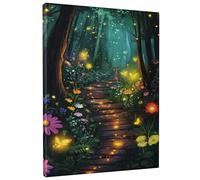 Enchanted Forest Canvas Wall Art, Colorful Fairy Lights and Flowers Poster Prints, Fanciful Nature Decor For Living Room, Bedroom, Unframed 16x20 Inch