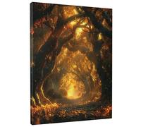 Enchanted Forest Canvas Wall Art, Golden Orange Fantasy Landscape Picture, Autumn Fall Magical Decor For Living Room, Bedroom, Office, Unframed 8x12 Inch