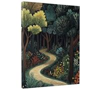 Enchanted Forest Canvas Wall Art, Green Brown Nature Path Print, Fanciful Autumn Decor for Living Room, Bedroom, Office, Wrapped Artwork 16x20 Inch