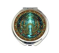 Enchanted Forest Compact Mirror - Stained Glass Fantasy Woodland Design | Fairycore Gift for Nature Lovers | Magical Forest Art Mirror | Mystical Myth & Fantasy Accessory for Her
