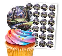Enchanted Forest Cottage Scene Blue, 24 Edible Paper 2.0" Cupcake Toppers