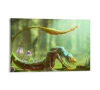 Enchanted Forest Creature Art Print, Mystical Green Dragon Poster, Fantasy Wildlife Wall Decor for Home Office, Frame-20x30inch(50x75cm)