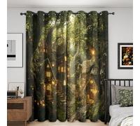 Enchanted Forest Curtains for Bedroom 52 x 84, Fantasy Tree House Curtains Blackout Living Room Home Decor, Printed Window Eyelet Drapes 84 Inch Drop 2 Panels - yu116