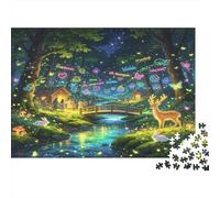 Enchanted Forest Deer 1000 Piece Jigsaw Puzzle Paper for Adults Magical Night Scene Puzzle Game for Family Relaxation Focus Home Decor Gift 52x38cm/1000pcs