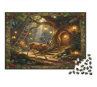 Enchanted Forest Deer 1000 Piece Jigsaw Puzzle Paper for Adults Magical Treehouse Scene Puzzle Game for Family Home Decor Relaxing Gift 70x50cm/1000pcs