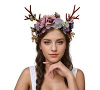 Enchanted Forest Fairy Headband, Floral Antler Crown with Butterfly Decorations, Woodland Christmas Costume Accessory for Festivals, Cosplay, and Fantasy Events