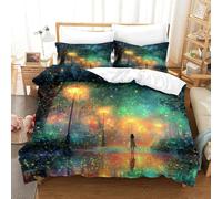 Enchanted Forest-Fantasy Night Scene_2 Duvet Cover 3 PCS Hotel Quality Quilt Cover Bed Sets Bed Covers with Pillowcases with Zipper Closure Hypoallergenic Soft Breathable Microfiber Super King（260x220