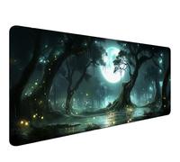 Enchanted Forest Gaming Mouse Pad Magic Moon Mysterious Fantasy Large Gaming Mouse Mat with Stitched Edges,Non-Slip Waterproof Rubber Base Mous Mat 31.5"x11.8" Office Computer Keyboard Laptop Home