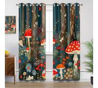 Enchanted Forest Kitchen Curtains for Windows - Mushroom Flower Fairy Tale Forest Kids Blackout Eyelet Curtain 54 Drop, Short Curtains for Bedroom, W46 X D54, 2 Panels Drapes Home Decor