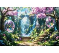 Enchanted Forest Path Crystal Spheres Waterfall 1000 Piece Wooden Jigsaw Puzzle, Teen Adult Gift 29.5x19.7 Inch