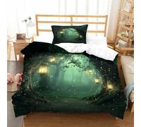 Enchanted Forest Path-Magical Glowing Lanterns Style Duvet Cover 3 PCS Hotel Quality Quilt Cover Bed Sets Bed Covers with Pillowcases with Zipper Closure Hypoallergenic Soft Breathable Microfiber Sing