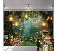 Enchanted Forest Photography Backdrop Glitter Fairy Garden Flower Butterfly Background Spring Magic Wonderland Birthday Party Decoration Background (8X6FT(94 x 70 inch))