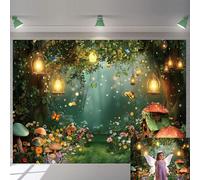 Enchanted Forest Photography Backdrop Glitter Fairy Garden Flower Butterfly Background Spring Magic Wonderland Birthday Party Decoration Background (7X5FT(82 x 59 inch))