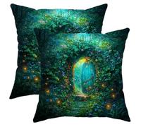 Enchanted Forest Pillow Covers Set of 2, Magical Green Doorway Decorative Cushion Covers, Fairy Tale Inspired Throw Pillows for Home Couch Sofa Decor 18x18 Inch