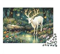 Enchanted Forest Scene with Deer 1000-Piece Puzzle for Adults, 52x38cm/1000pcs, White Card Pieces for Tidy Handling; A Weekend Activity at Your Own Pace