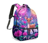 Enchanted Forest Stag Rabbit Mandala 16 Inch Backpack, All Over Print Psychedelic Magic Art School Bag for Children (03)