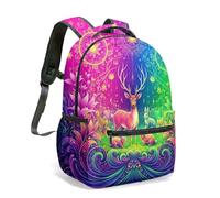 Enchanted Forest Stag Rabbit Mandala 16 Inch Backpack, All Over Print Psychedelic Magic Art School Bag for Children (01)
