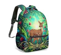 Enchanted Forest Stag Rabbit Mandala 16 Inch Backpack, All Over Print Psychedelic Magic Art School Bag for Children (05)