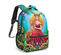 Enchanted Forest Stag Rabbit Mandala 16 Inch Backpack, All Over Print Psychedelic Magic Art School Bag for Children (10)