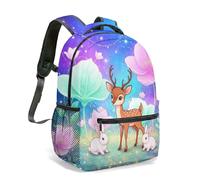 Enchanted Forest Stag Rabbit Mandala 16 Inch Backpack, All Over Print Psychedelic Magic Art School Bag for Children (02)