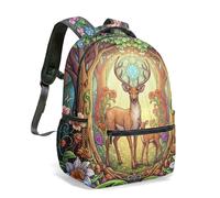 Enchanted Forest Stag Rabbit Mandala 16 Inch Backpack, All Over Print Psychedelic Magic Art School Bag for Children (06)