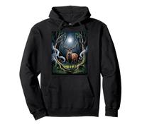 Enchanted Forest Stag Under Moonlight Pullover Hoodie