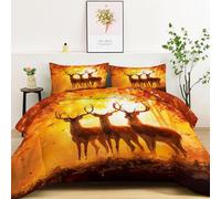 Enchanted Forest Sunset Herd Of Deer Premium Reversible Duvet Set - Printed Bedding - Soft & Hypoallergenic Coverless Duvet - Stylish Double-Sided Design for Bedroom Decor, 240 x 260 cm, Orange Color